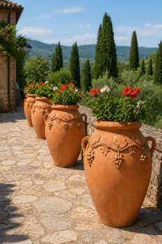 Preview: Handgefertigter Terracottakrug aus Impruneta mit Weinranke